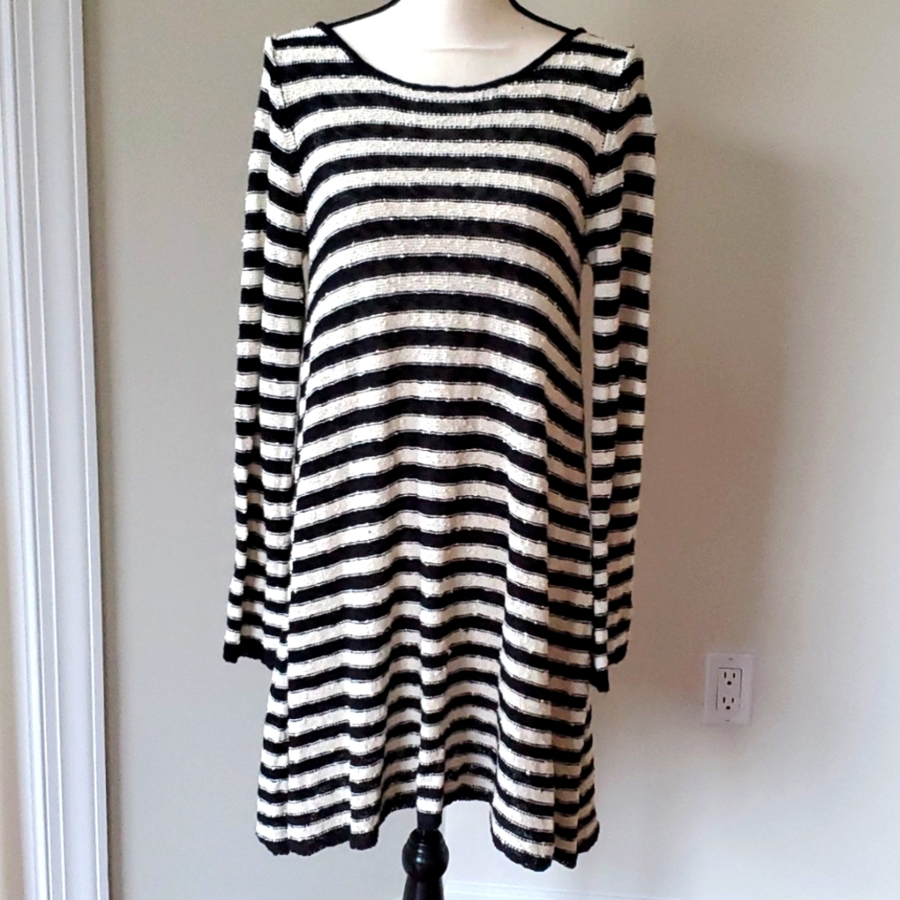 Free People NWOT Black and Ivory Stripes Sweater Dress Size XS